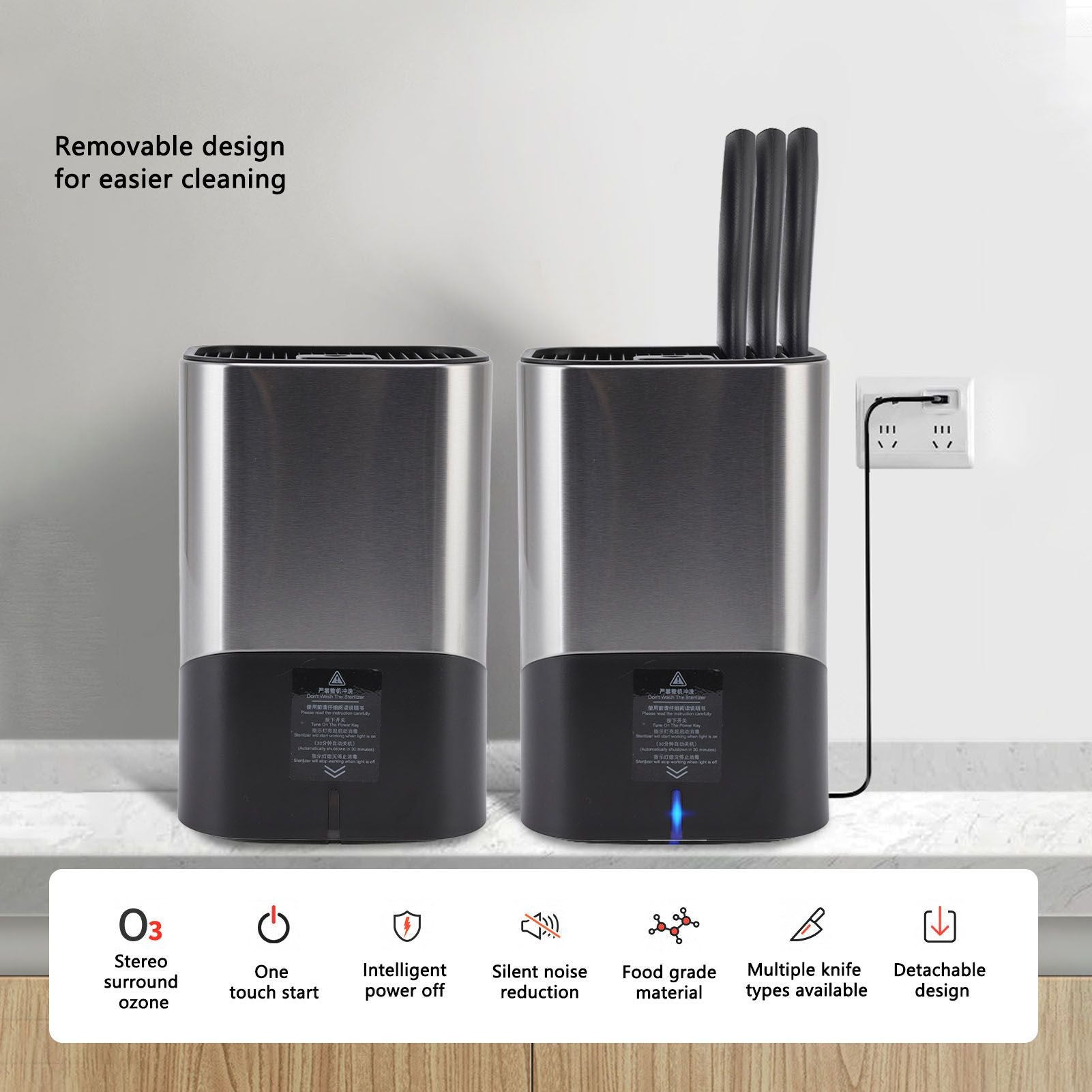 Knife Block Holder Plug in Type Stainless Steel Knife Organizer for Home Kitchen Restaurant 5V V1294-YM0523-3113220065111