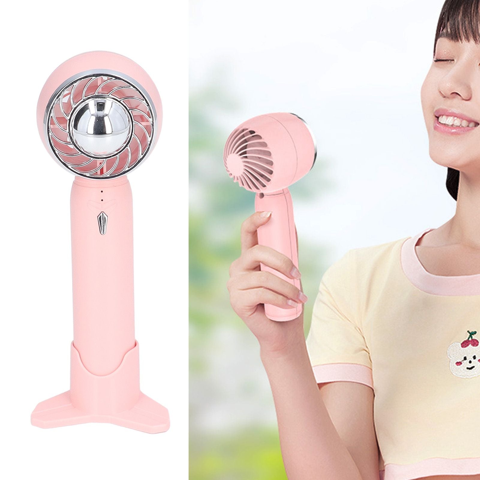 Handheld Fan USB Charging 3 Speeds 2000mAh Mini Portable Desktop Fan for Travel School Office Pink V1294-YM0523-3113220067012