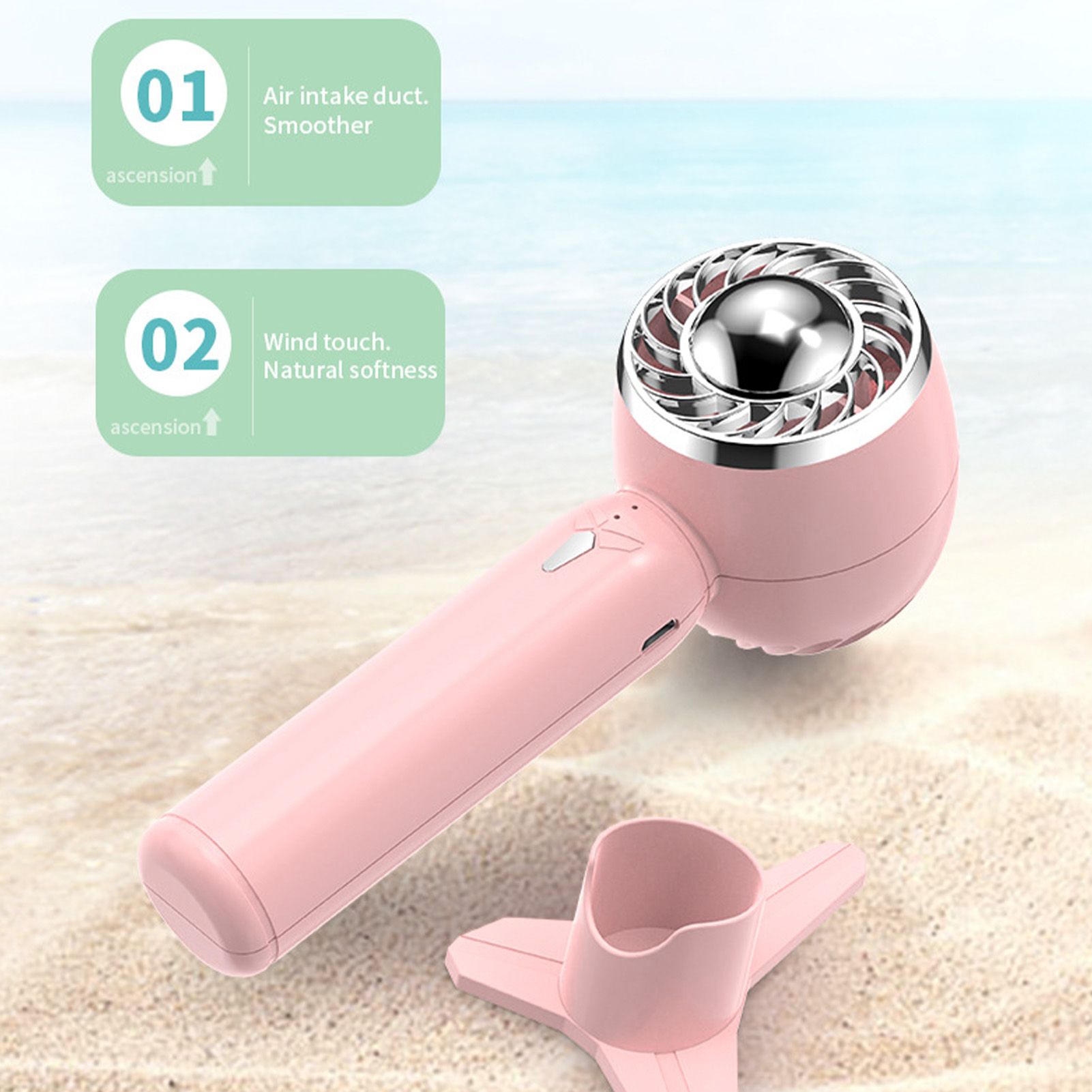 Handheld Fan USB Charging 3 Speeds 2000mAh Mini Portable Desktop Fan for Travel School Office Pink V1294-YM0523-3113220067012