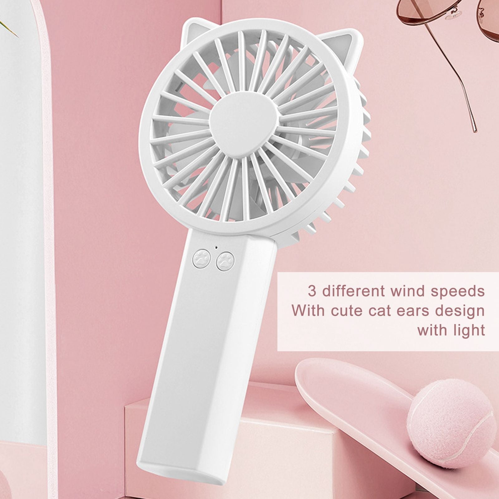 Handheld Mini Fan 3 Different Wind Speeds USB Charging Low Noise Small Fan with Light for Office Dormitory V1294-YM0523-3113220077911