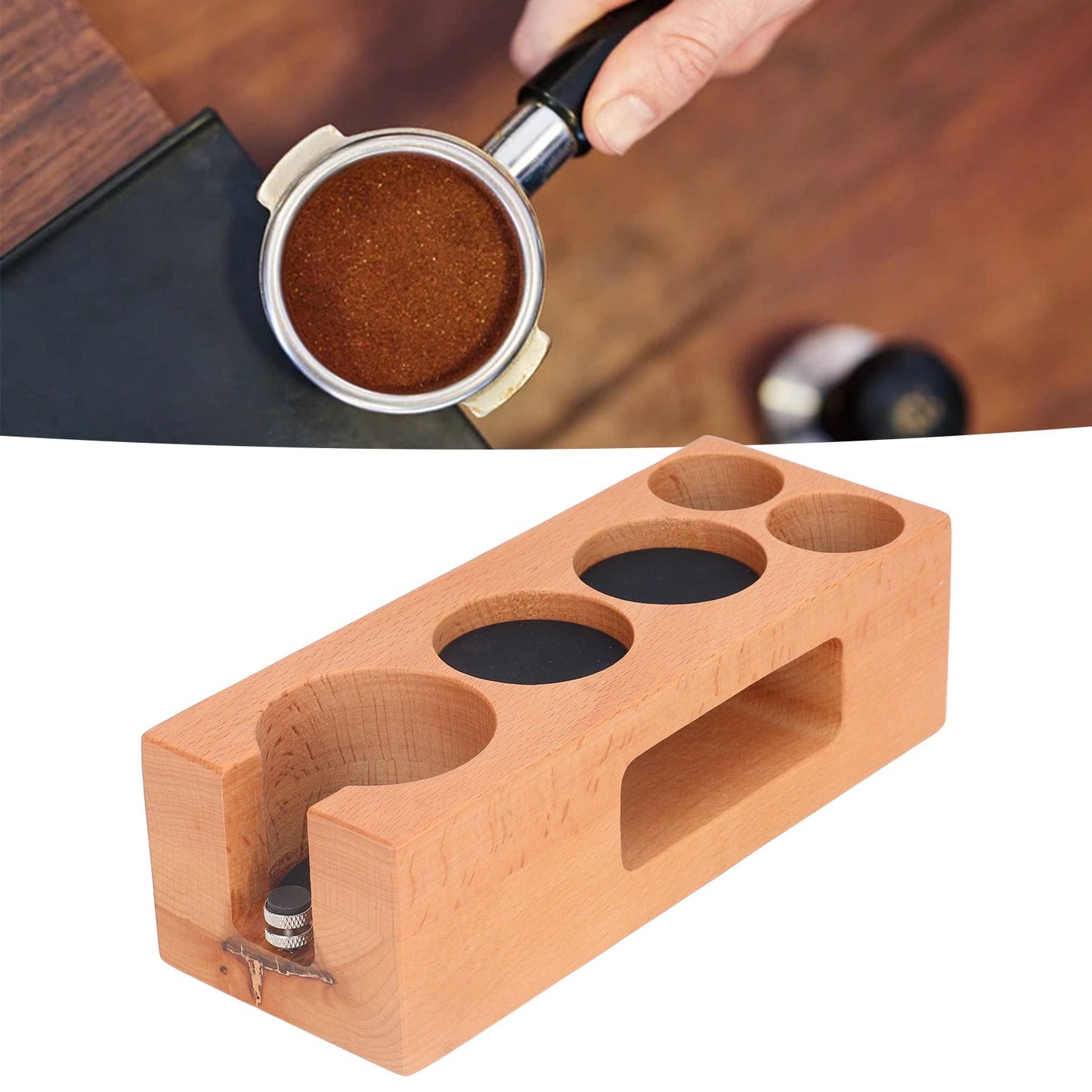 Coffee Tamper Holder Multifunction Food Safe Wooden Coffee Tamping Station for Coffee Lovers V1294-YM0523-3113220079411