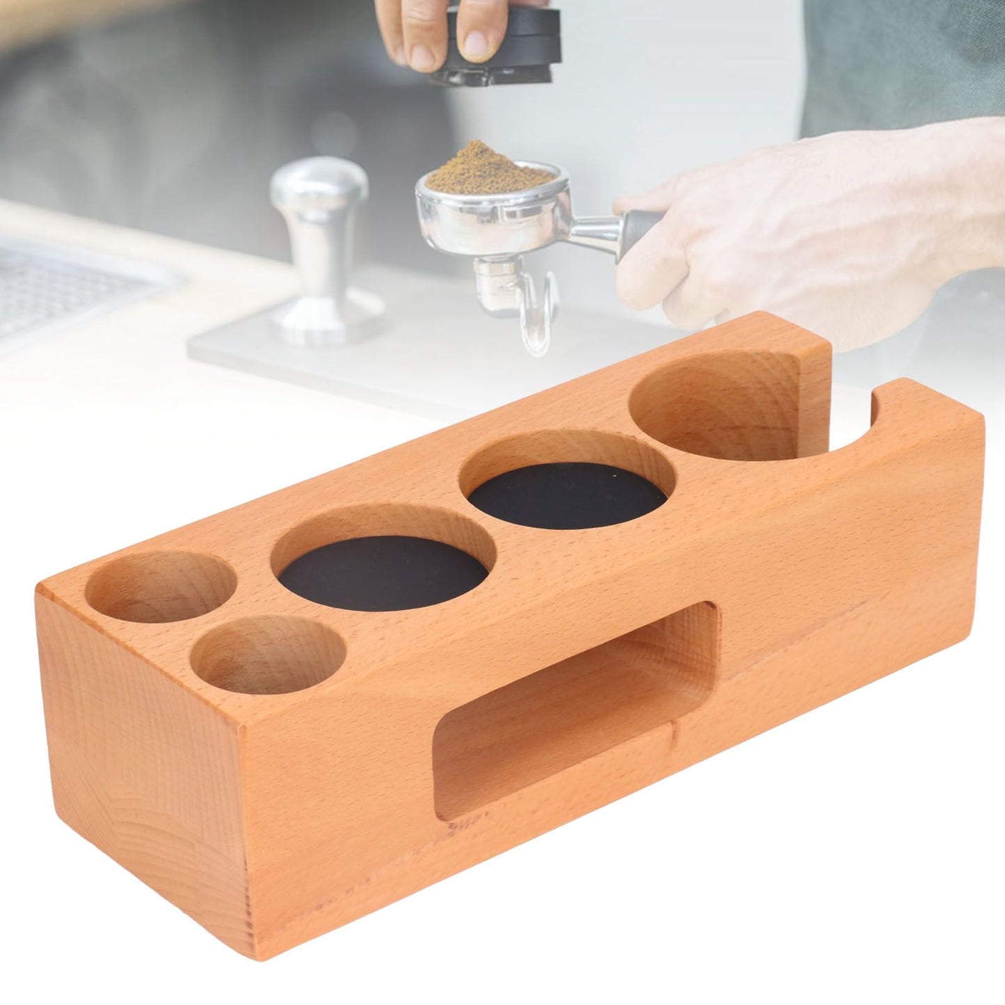 Wood Coffee Filter Tamper Holder Multifunction Wooden Coffee Tamper Mat for 2.3in Coffee Machine Handle V1294-YM0523-3113220079511