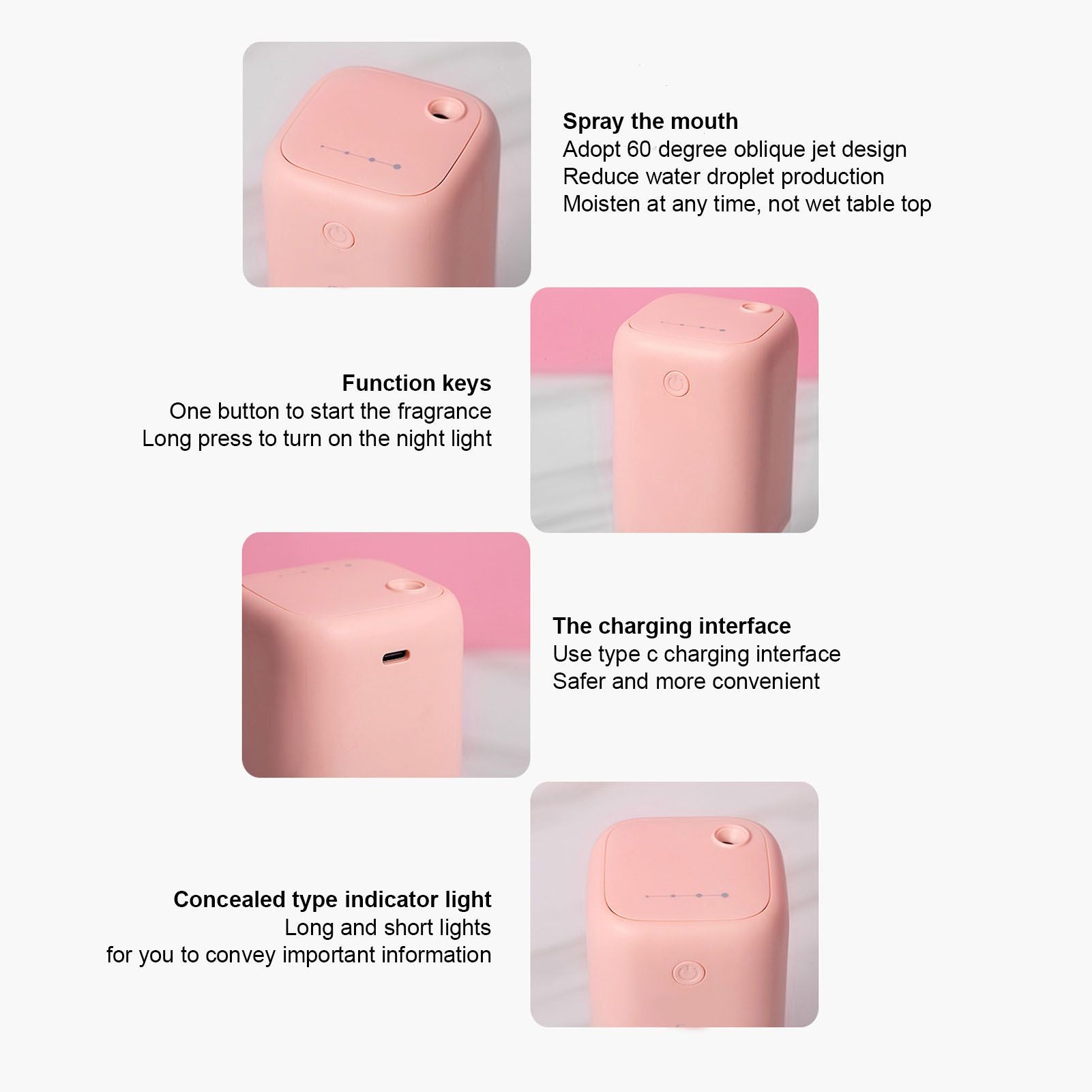 Essential Oil Diffuser Removable Ultra Silent Heating Thorough Atomization Air Humidifier 150ML Pink V1294-YM0523-3113220080312