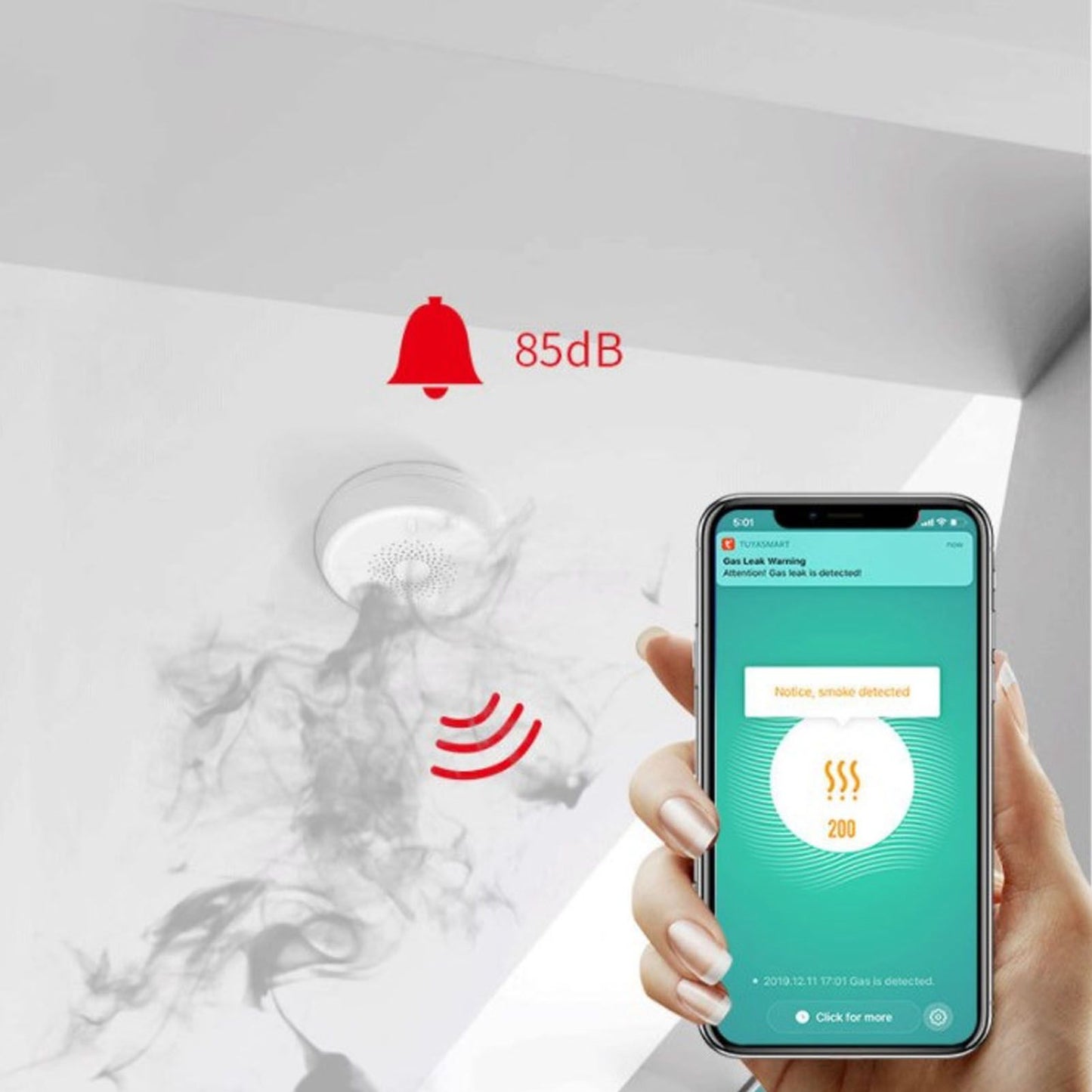 Wireless Smart Fire Smoke Alarms Smart Smoke Detector Remote Alarm Sensor Kitchen Fire Warning System for Tuya V1294-YM0523-3113220081211