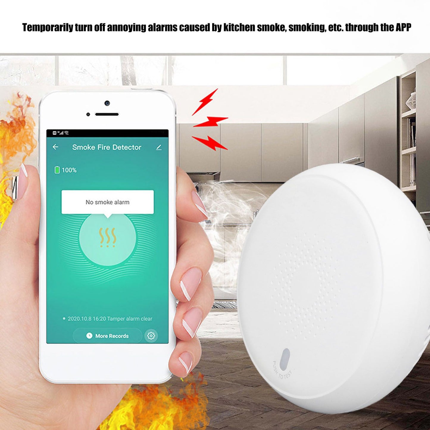 Wireless Smart Fire Smoke Alarms Smart Smoke Detector Remote Alarm Sensor Kitchen Fire Warning System for Tuya V1294-YM0523-3113220081211