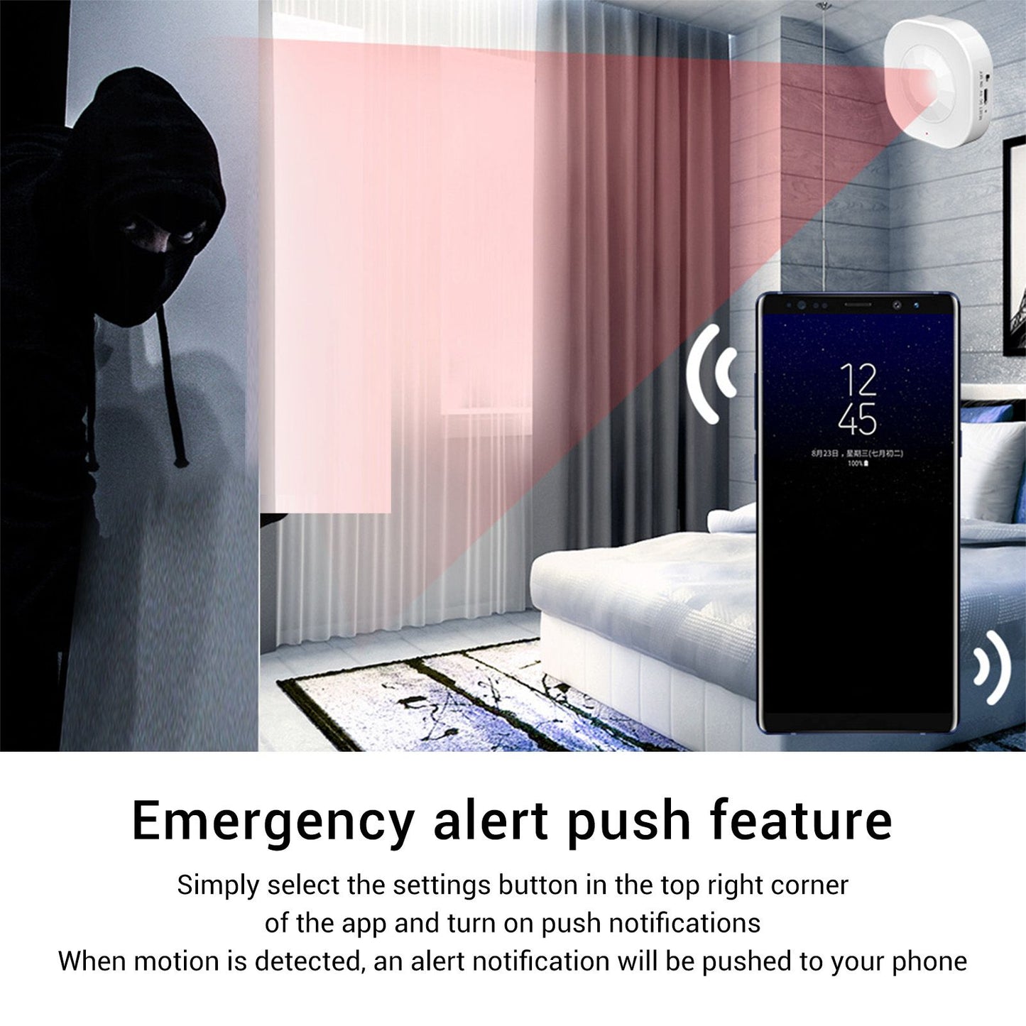 Smart Motion Sensor Square Battery Powered WiFi Infrared Body Sensor with Mobile APP Alarm for Home V1294-YM0523-3113220084111
