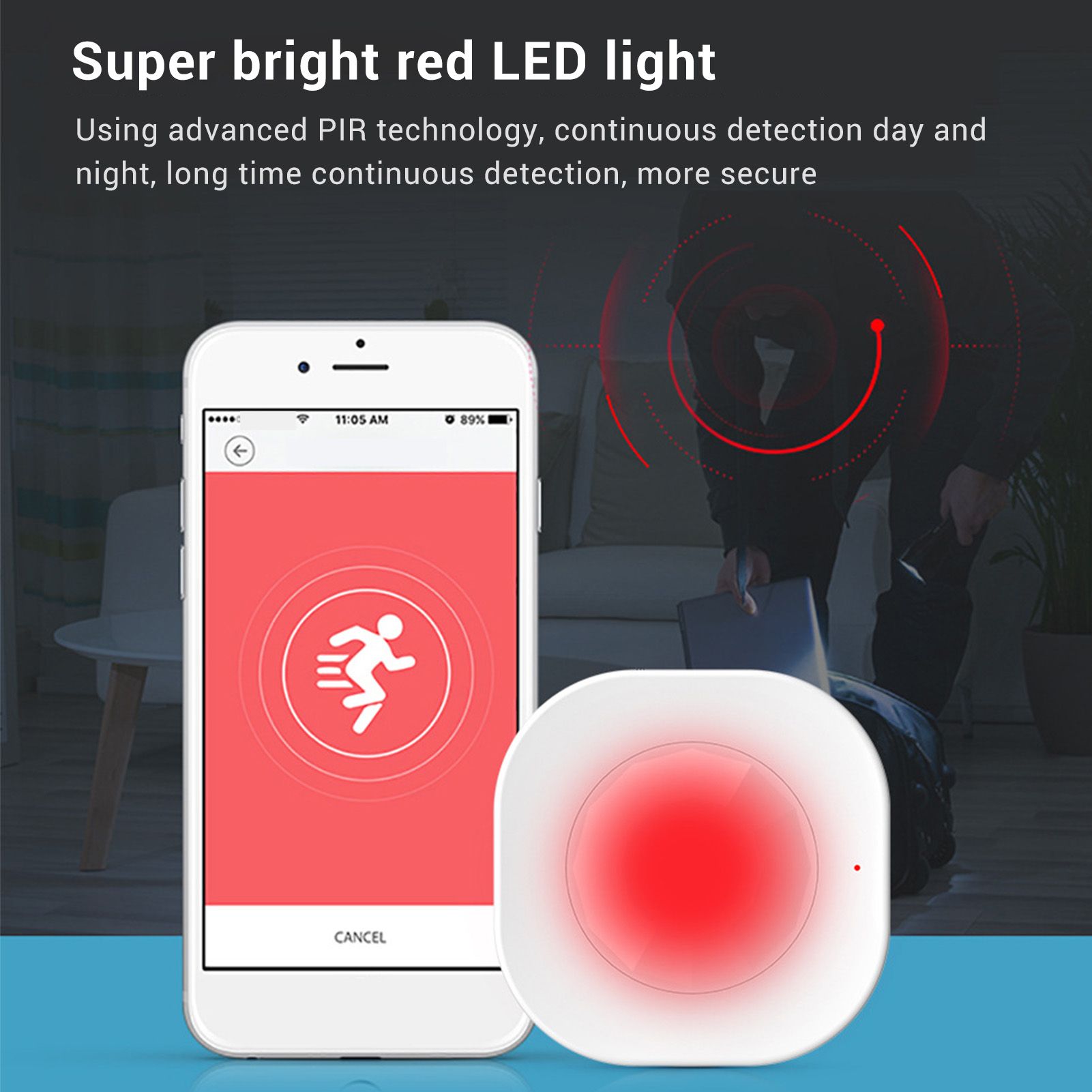 Smart Motion Sensor Square Battery Powered WiFi Infrared Body Sensor with Mobile APP Alarm for Home V1294-YM0523-3113220084111