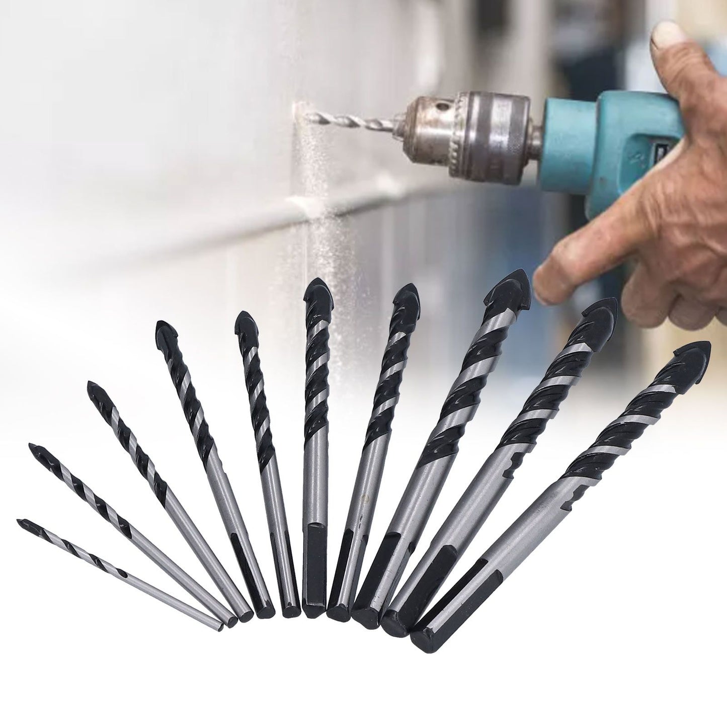 10 Pcs Masonry Drill Bits Set Industrial Strength Carbide Tips with Storage Case for Tile Brick Cement V1294-YM0523-3114210113911