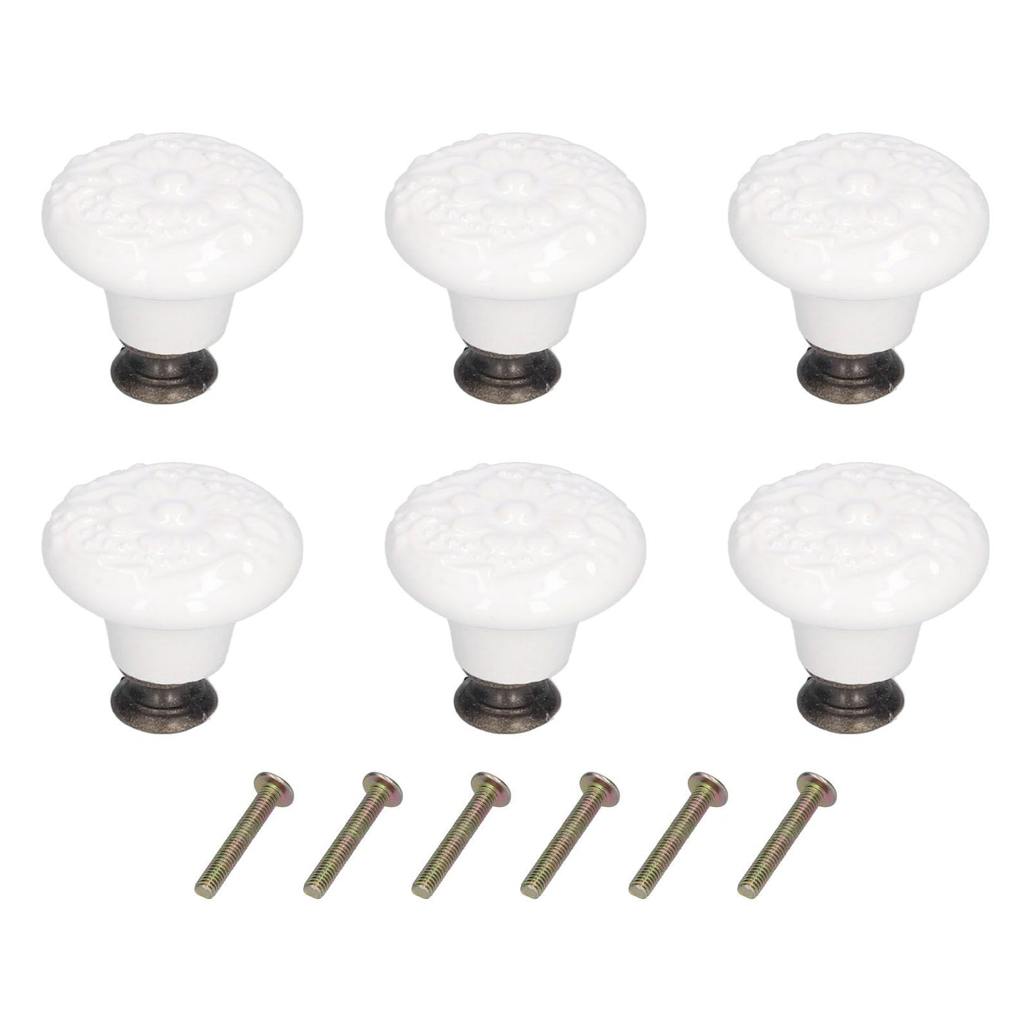 6Pcs Round Ceramic Cabinet Knobs Exquisite Single Hole Pull Handle for Drawer Cupboard DoorWhite V1294-YM0523-3114210120511