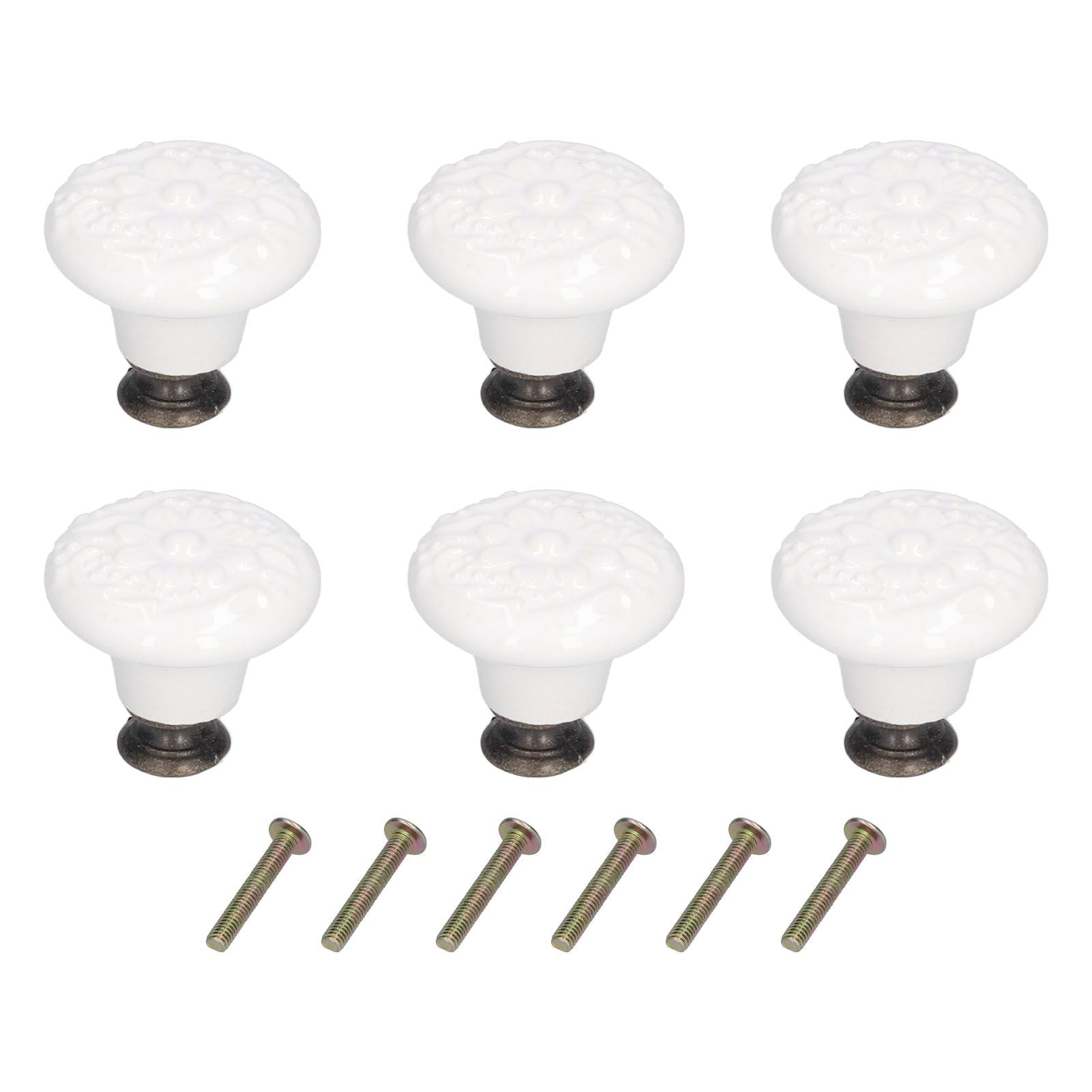 6Pcs Round Ceramic Cabinet Knobs Exquisite Single Hole Pull Handle for Drawer Cupboard DoorWhite V1294-YM0523-3114210120511