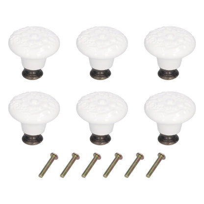 6Pcs Round Ceramic Cabinet Knobs Exquisite Single Hole Pull Handle for Drawer Cupboard DoorWhite V1294-YM0523-3114210120511