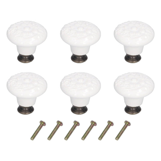 6Pcs Round Ceramic Cabinet Knobs Exquisite Single Hole Pull Handle for Drawer Cupboard DoorWhite V1294-YM0523-3114210120511