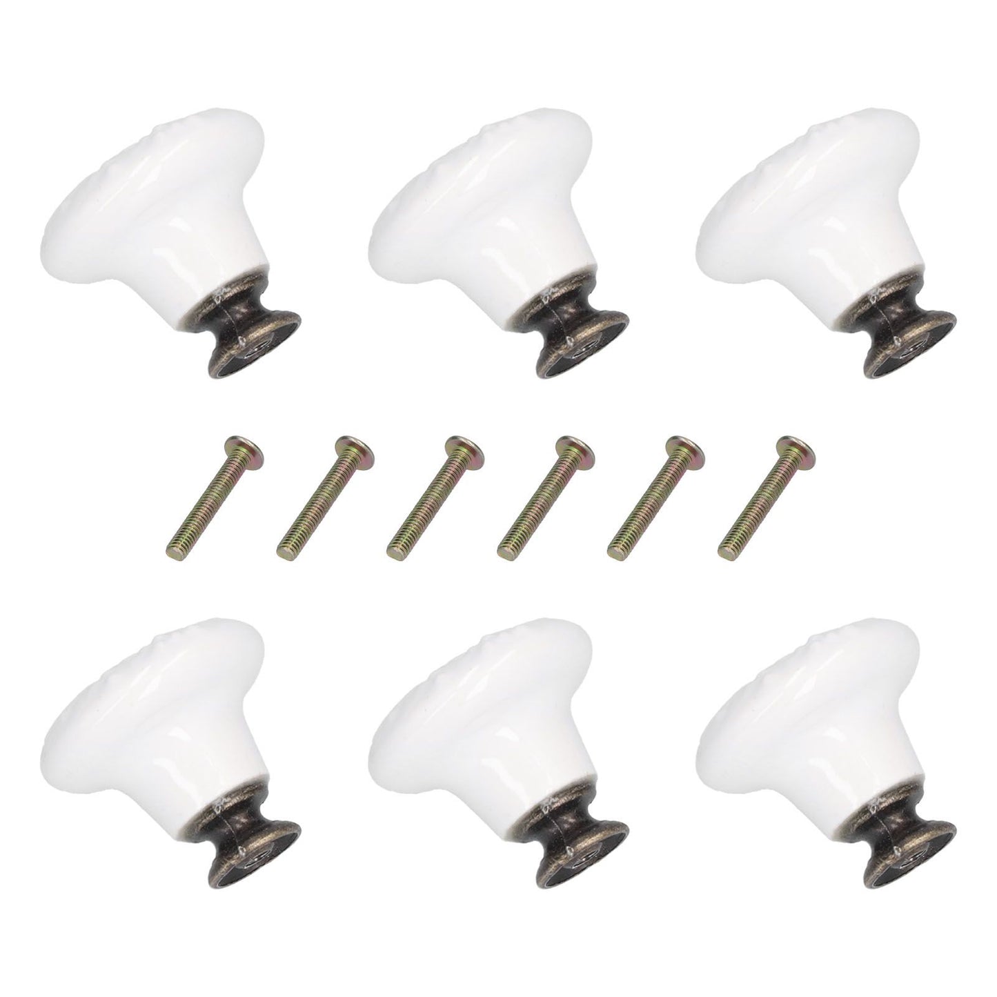 6Pcs Round Ceramic Cabinet Knobs Exquisite Single Hole Pull Handle for Drawer Cupboard DoorWhite V1294-YM0523-3114210120511
