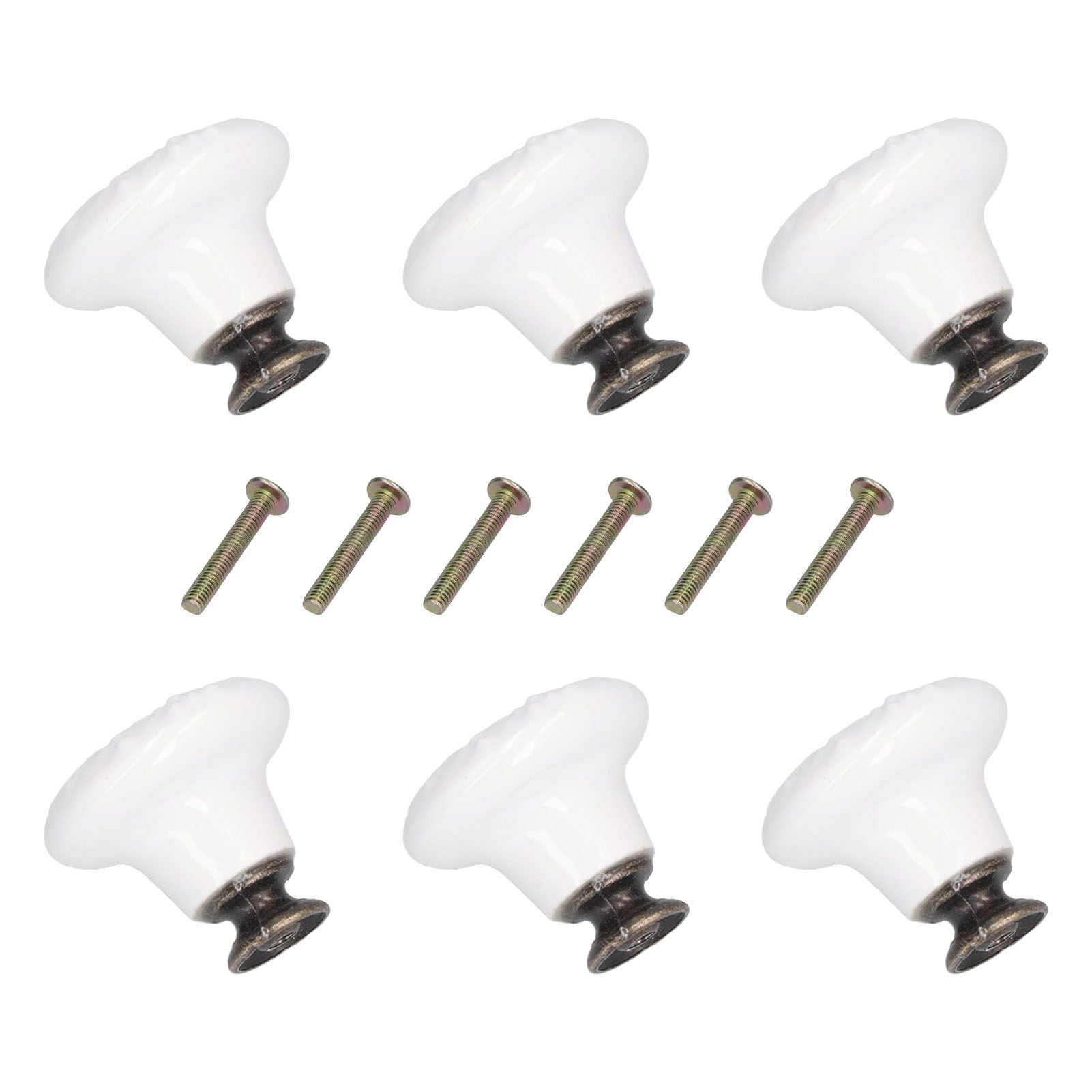6Pcs Round Ceramic Cabinet Knobs Exquisite Single Hole Pull Handle for Drawer Cupboard DoorWhite V1294-YM0523-3114210120511