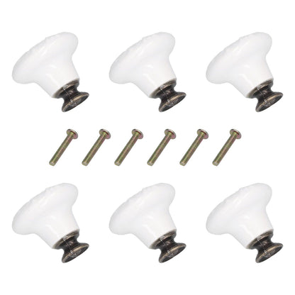 6Pcs Round Ceramic Cabinet Knobs Exquisite Single Hole Pull Handle for Drawer Cupboard DoorWhite V1294-YM0523-3114210120511