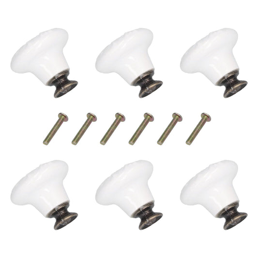 6Pcs Round Ceramic Cabinet Knobs Exquisite Single Hole Pull Handle for Drawer Cupboard DoorWhite V1294-YM0523-3114210120511