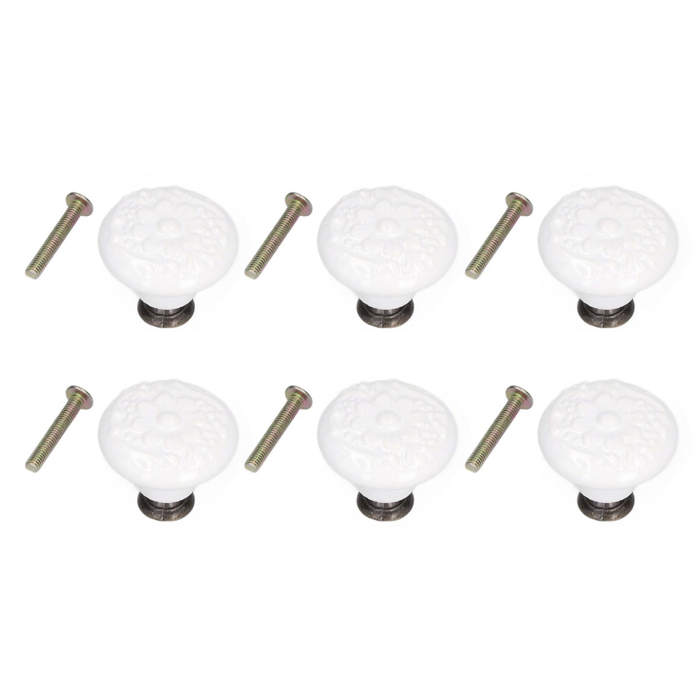 6Pcs Round Ceramic Cabinet Knobs Exquisite Single Hole Pull Handle for Drawer Cupboard DoorWhite V1294-YM0523-3114210120511