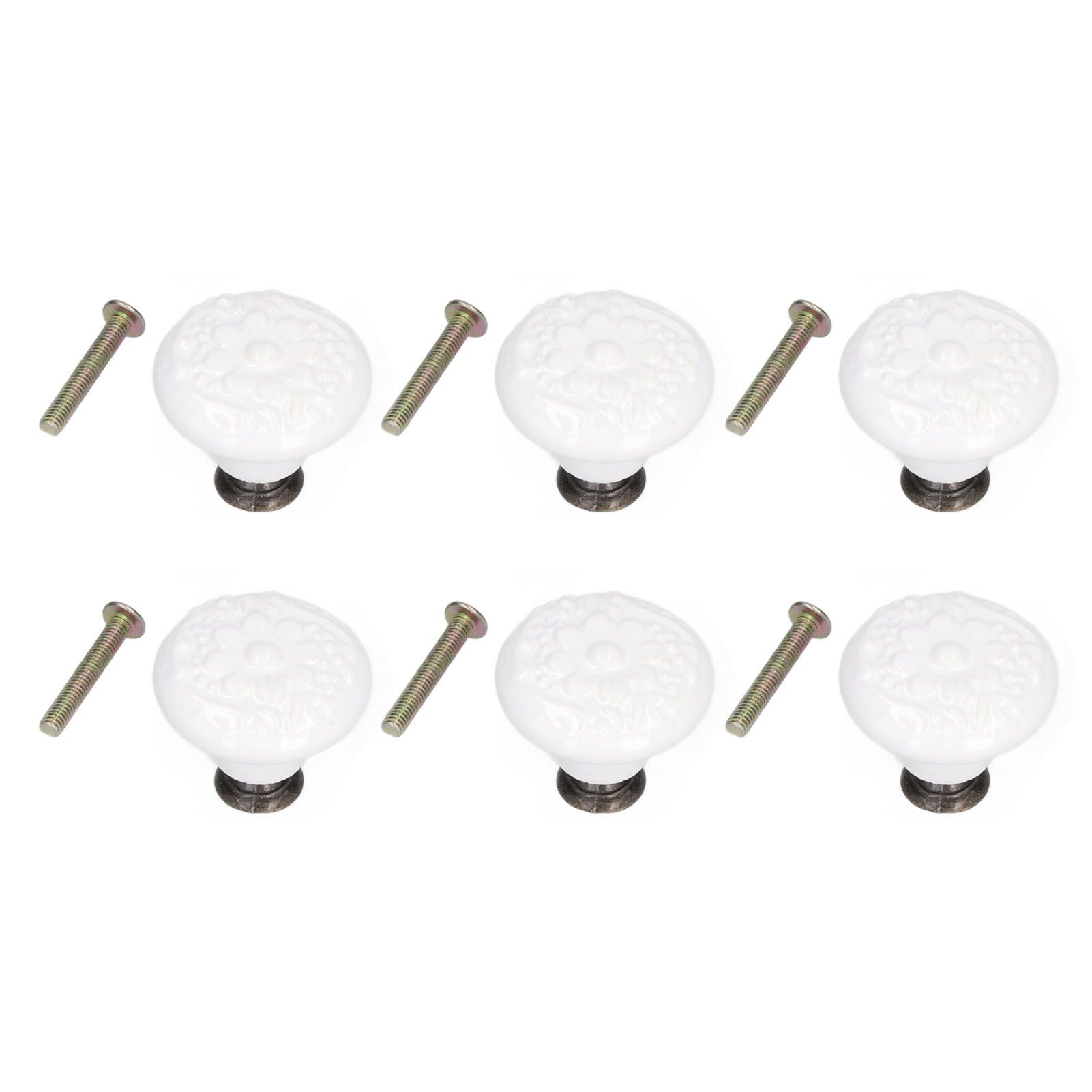 6Pcs Round Ceramic Cabinet Knobs Exquisite Single Hole Pull Handle for Drawer Cupboard DoorWhite V1294-YM0523-3114210120511