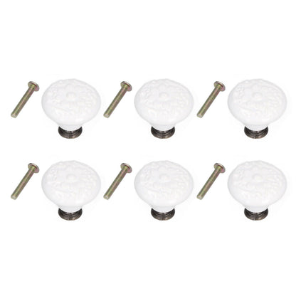 6Pcs Round Ceramic Cabinet Knobs Exquisite Single Hole Pull Handle for Drawer Cupboard DoorWhite V1294-YM0523-3114210120511