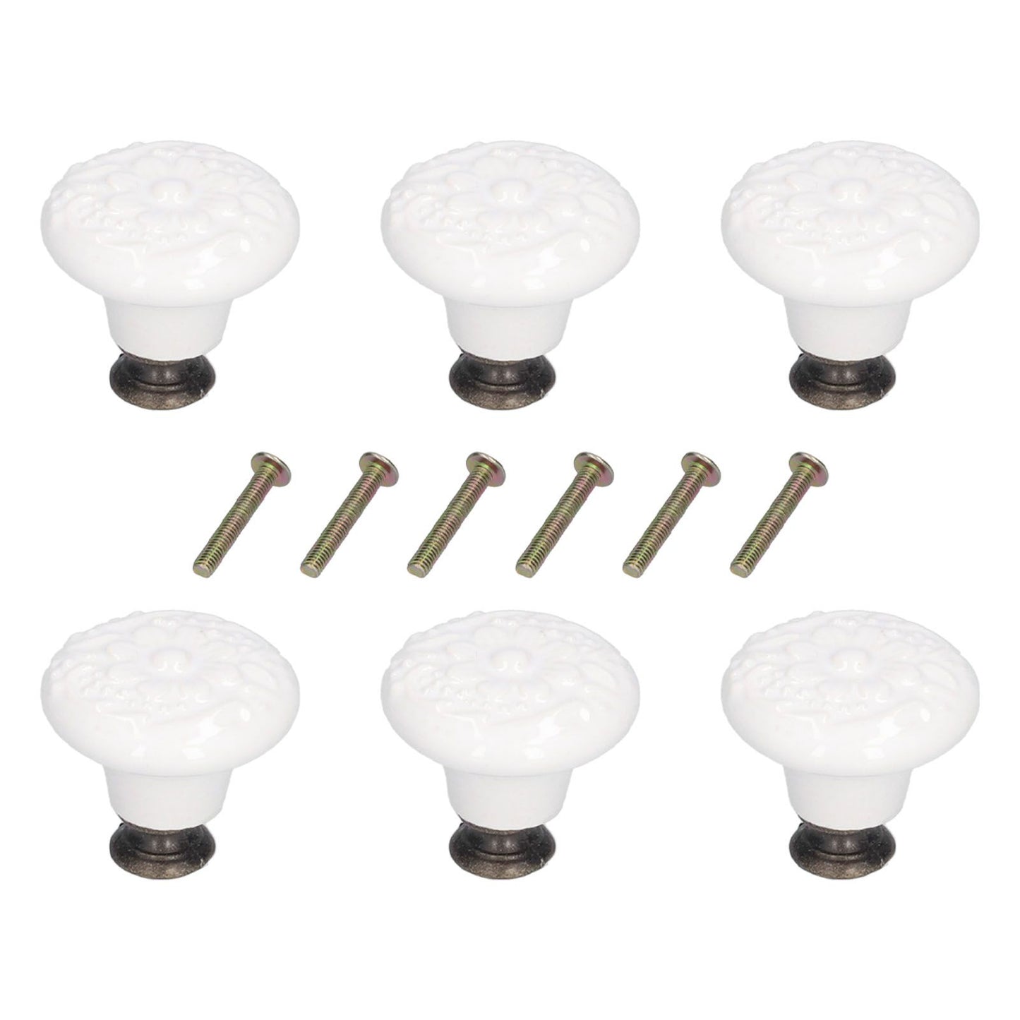 6Pcs Round Ceramic Cabinet Knobs Exquisite Single Hole Pull Handle for Drawer Cupboard DoorWhite V1294-YM0523-3114210120511