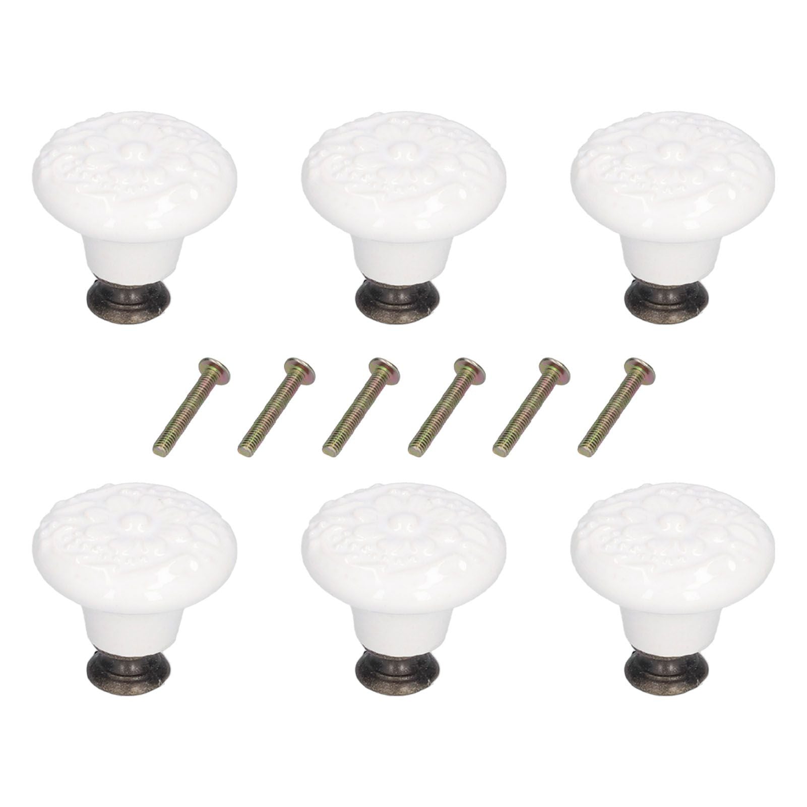 6Pcs Round Ceramic Cabinet Knobs Exquisite Single Hole Pull Handle for Drawer Cupboard DoorWhite V1294-YM0523-3114210120511