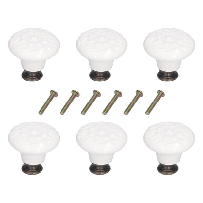 6Pcs Round Ceramic Cabinet Knobs Exquisite Single Hole Pull Handle for Drawer Cupboard DoorWhite V1294-YM0523-3114210120511