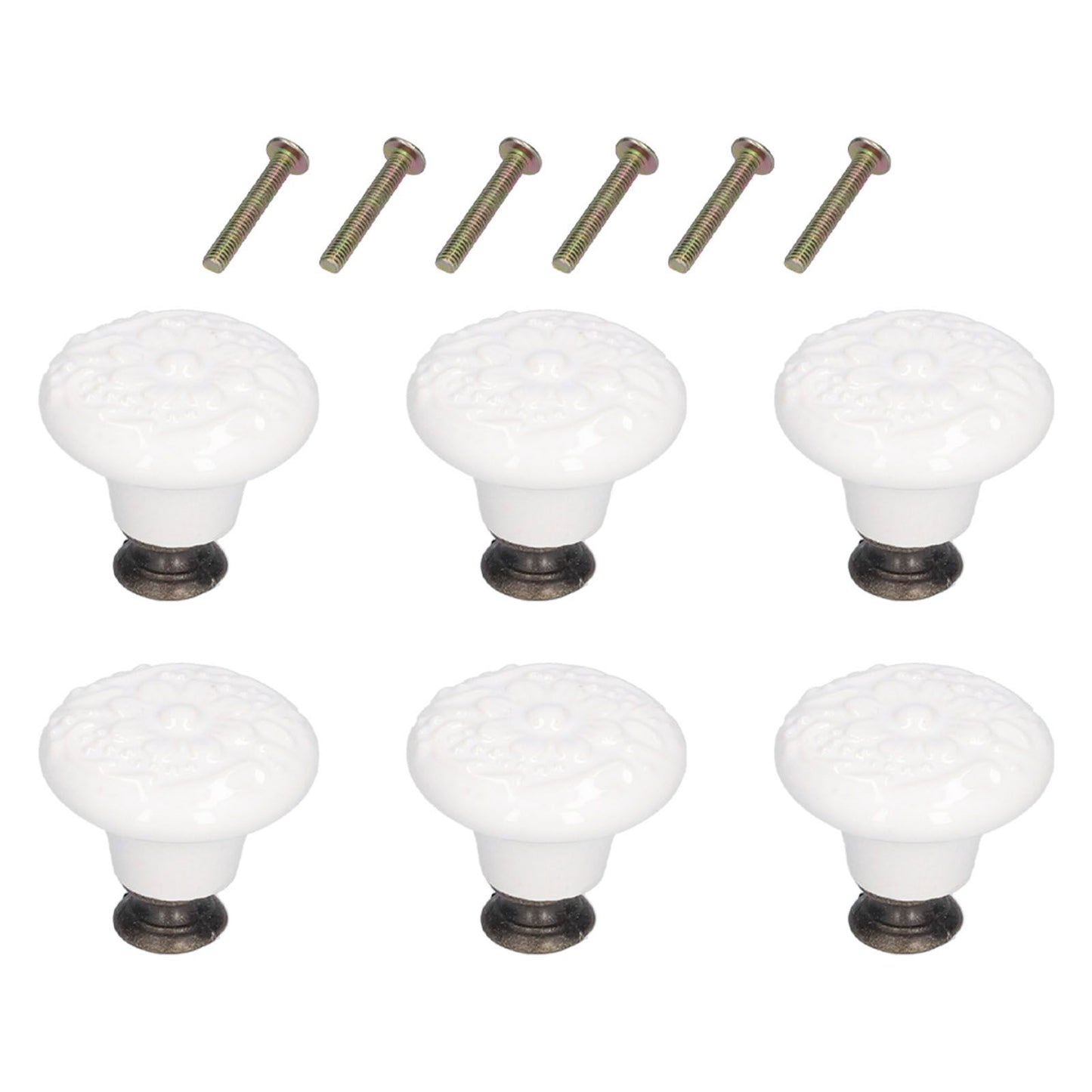 6Pcs Round Ceramic Cabinet Knobs Exquisite Single Hole Pull Handle for Drawer Cupboard DoorWhite V1294-YM0523-3114210120511