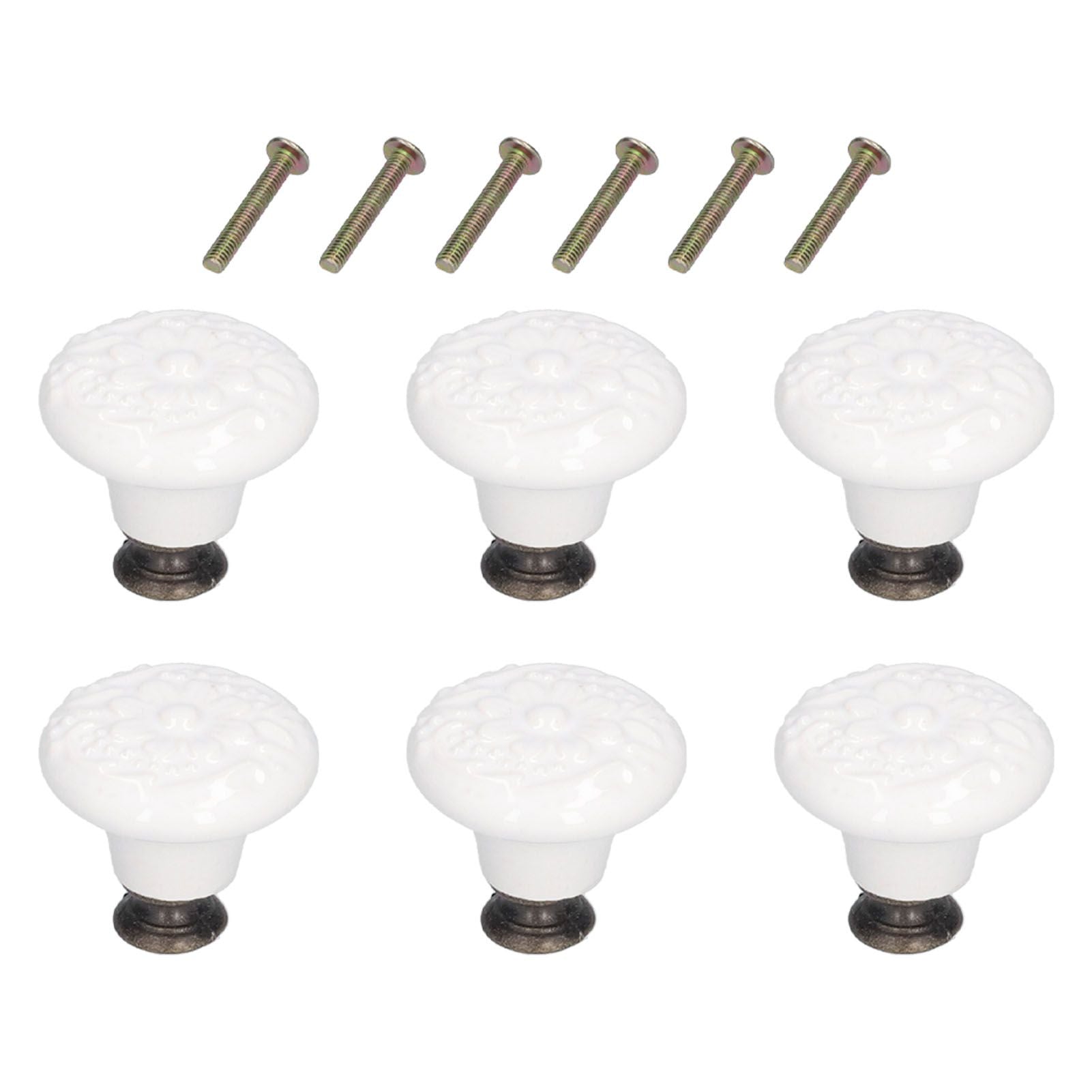 6Pcs Round Ceramic Cabinet Knobs Exquisite Single Hole Pull Handle for Drawer Cupboard DoorWhite V1294-YM0523-3114210120511