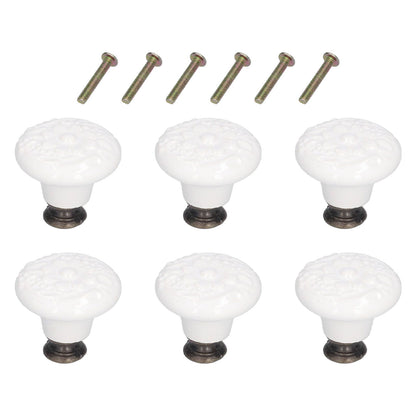 6Pcs Round Ceramic Cabinet Knobs Exquisite Single Hole Pull Handle for Drawer Cupboard DoorWhite V1294-YM0523-3114210120511