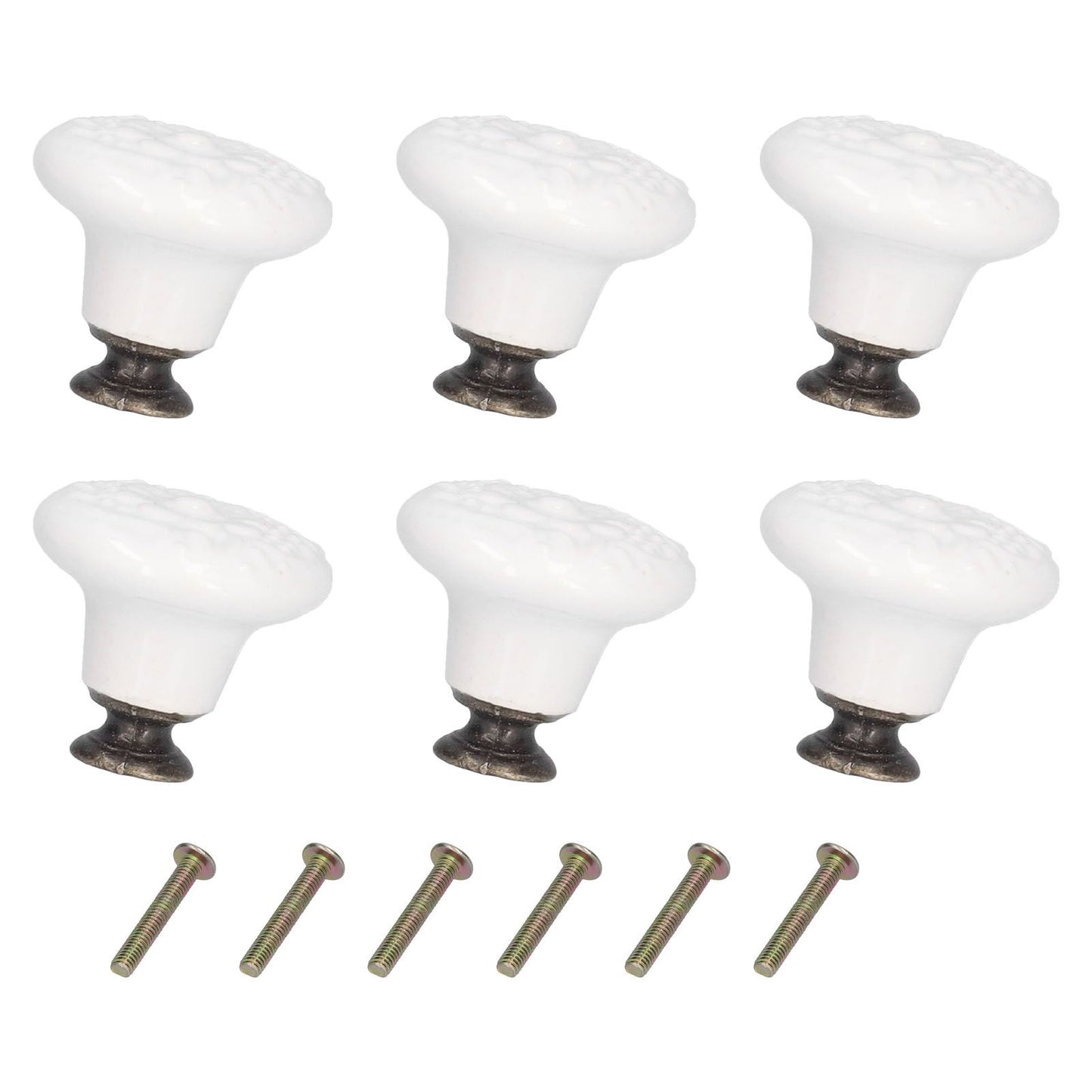 6Pcs Round Ceramic Cabinet Knobs Exquisite Single Hole Pull Handle for Drawer Cupboard DoorWhite V1294-YM0523-3114210120511