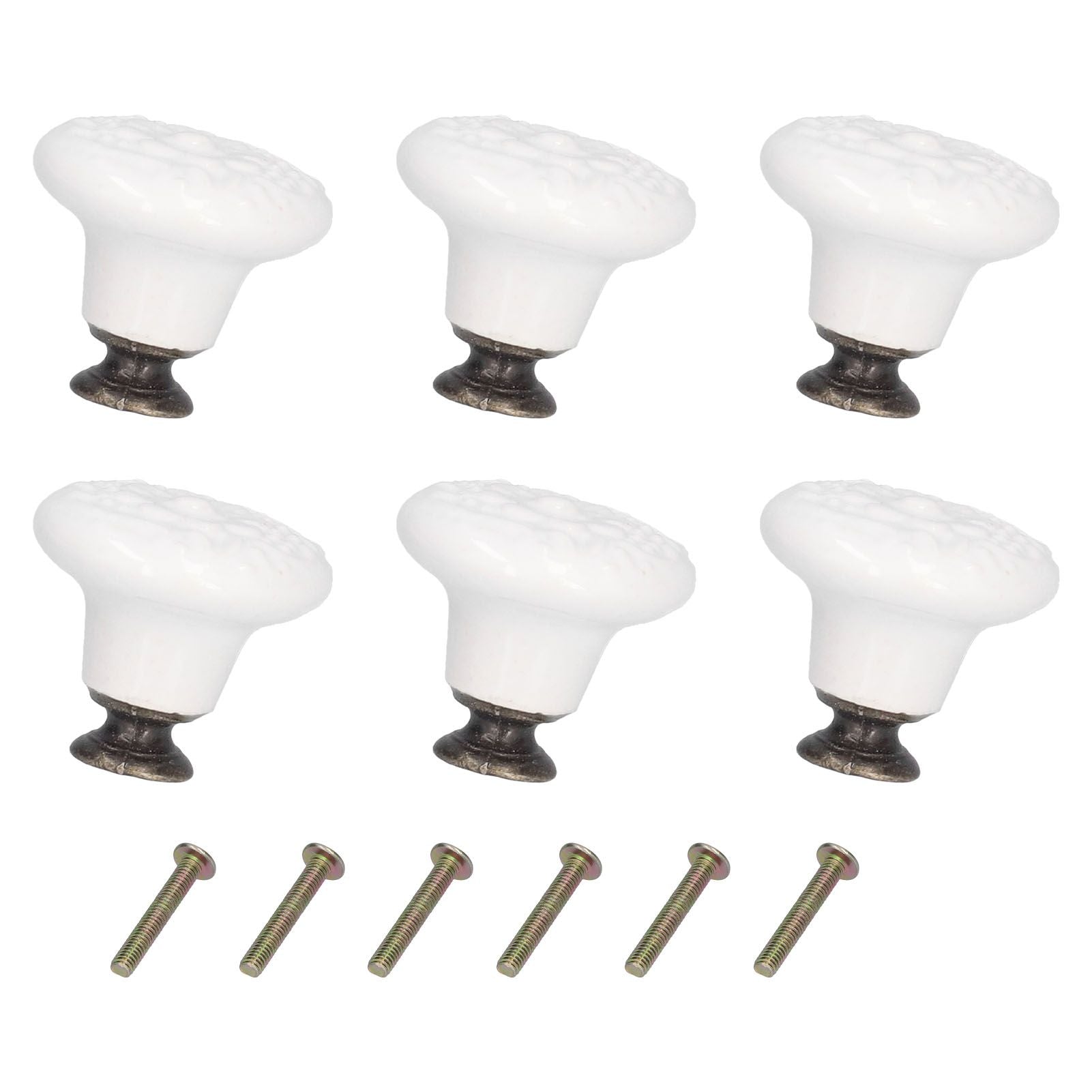 6Pcs Round Ceramic Cabinet Knobs Exquisite Single Hole Pull Handle for Drawer Cupboard DoorWhite V1294-YM0523-3114210120511