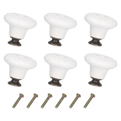 6Pcs Round Ceramic Cabinet Knobs Exquisite Single Hole Pull Handle for Drawer Cupboard DoorWhite V1294-YM0523-3114210120511
