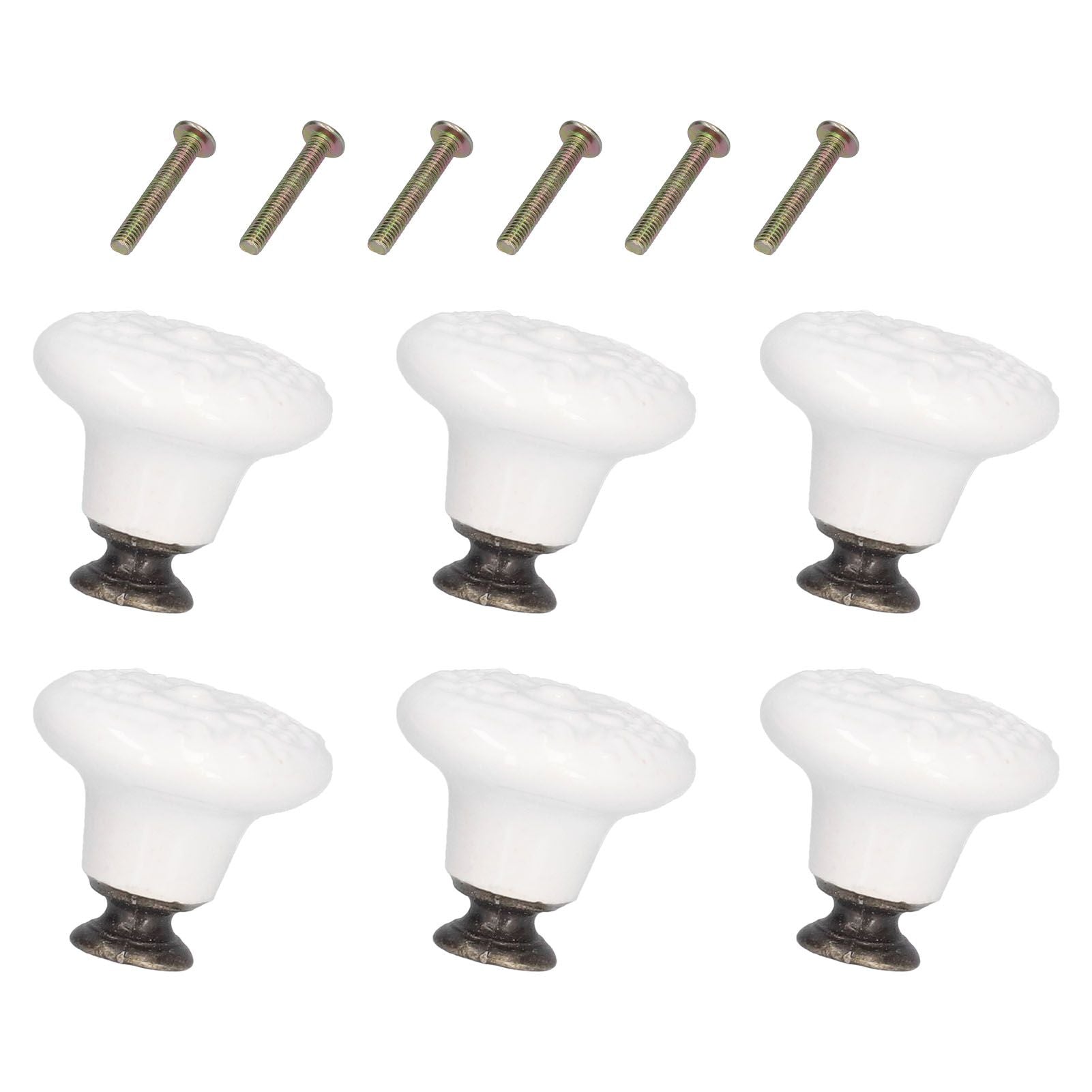 6Pcs Round Ceramic Cabinet Knobs Exquisite Single Hole Pull Handle for Drawer Cupboard DoorWhite V1294-YM0523-3114210120511