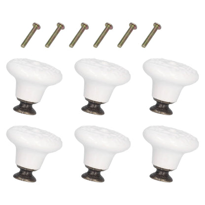 6Pcs Round Ceramic Cabinet Knobs Exquisite Single Hole Pull Handle for Drawer Cupboard DoorWhite V1294-YM0523-3114210120511