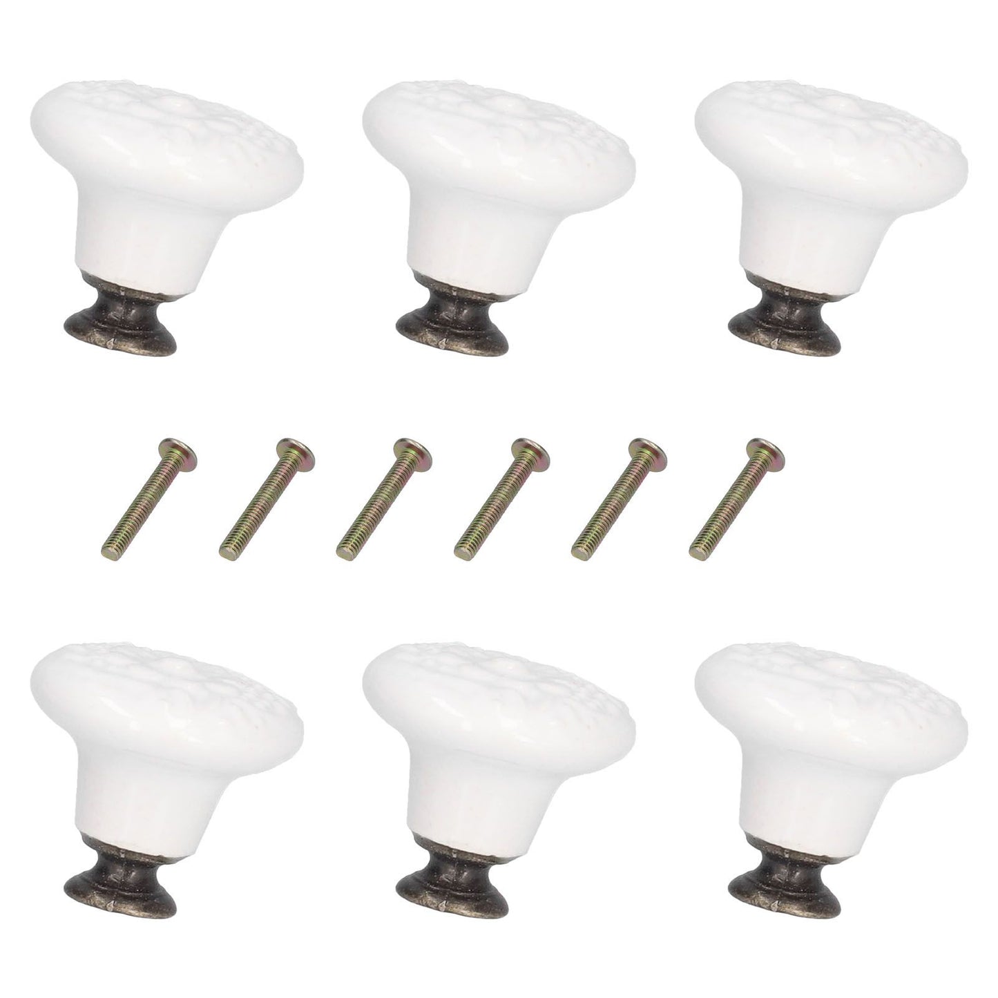 6Pcs Round Ceramic Cabinet Knobs Exquisite Single Hole Pull Handle for Drawer Cupboard DoorWhite V1294-YM0523-3114210120511