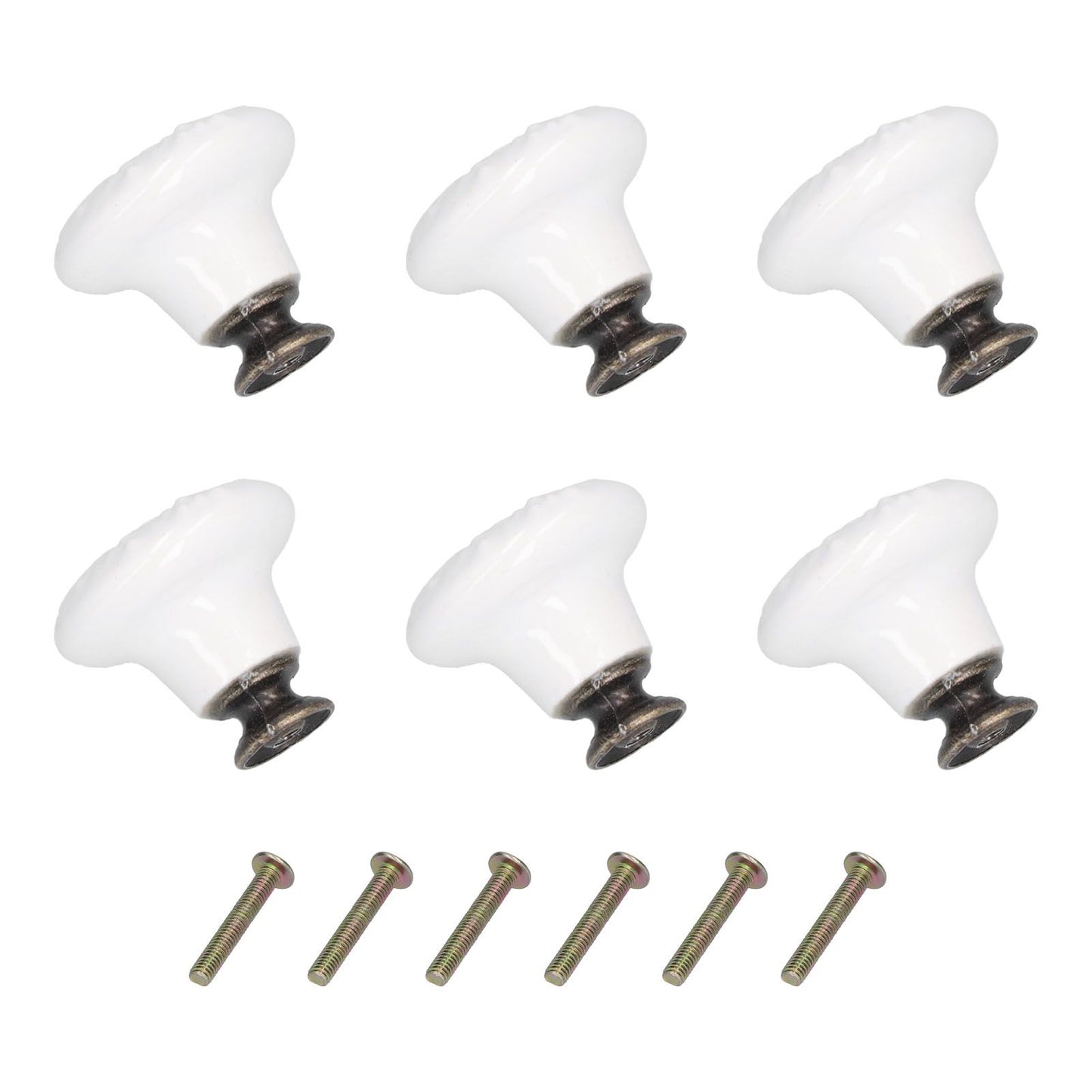 6Pcs Round Ceramic Cabinet Knobs Exquisite Single Hole Pull Handle for Drawer Cupboard DoorWhite V1294-YM0523-3114210120511
