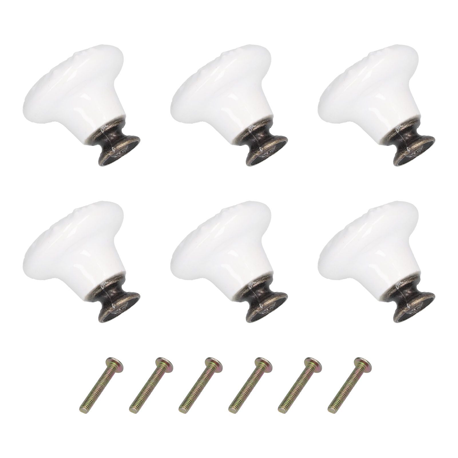 6Pcs Round Ceramic Cabinet Knobs Exquisite Single Hole Pull Handle for Drawer Cupboard DoorWhite V1294-YM0523-3114210120511