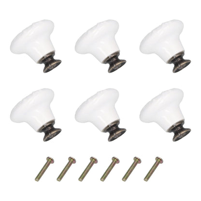 6Pcs Round Ceramic Cabinet Knobs Exquisite Single Hole Pull Handle for Drawer Cupboard DoorWhite V1294-YM0523-3114210120511