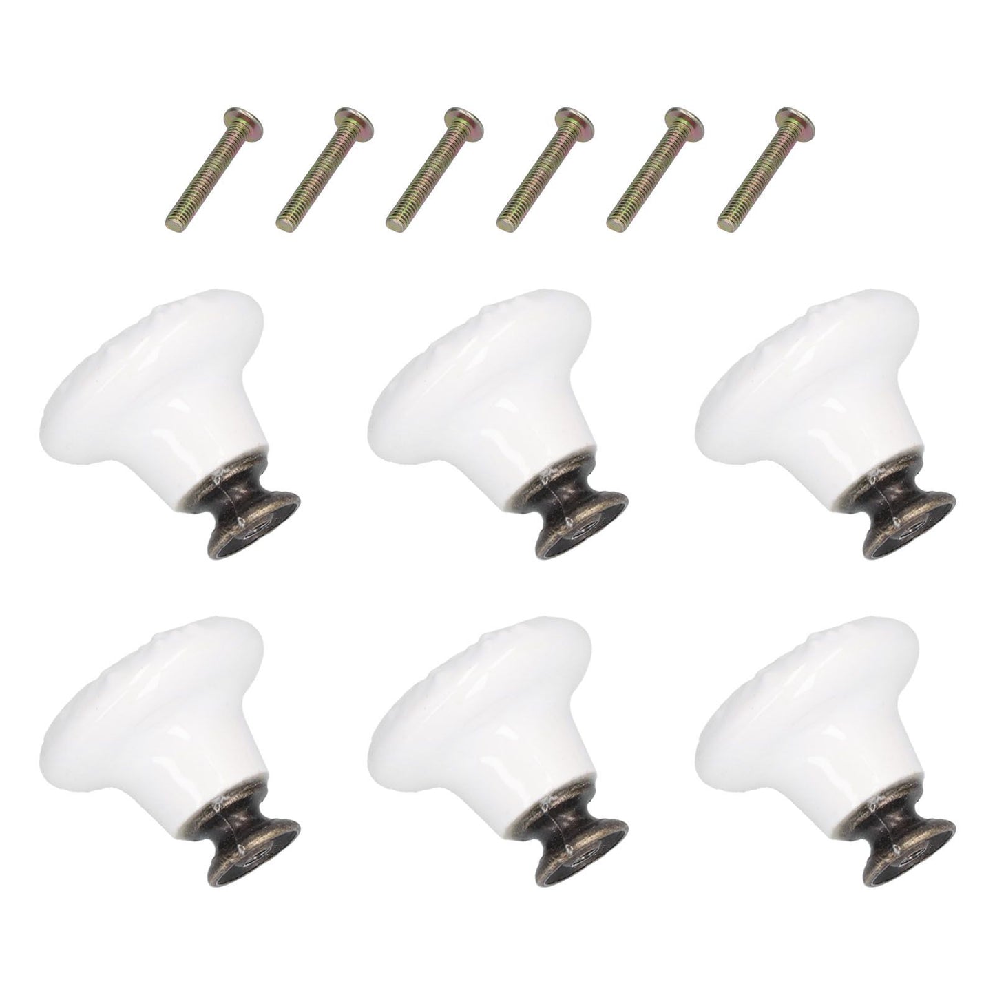 6Pcs Round Ceramic Cabinet Knobs Exquisite Single Hole Pull Handle for Drawer Cupboard DoorWhite V1294-YM0523-3114210120511