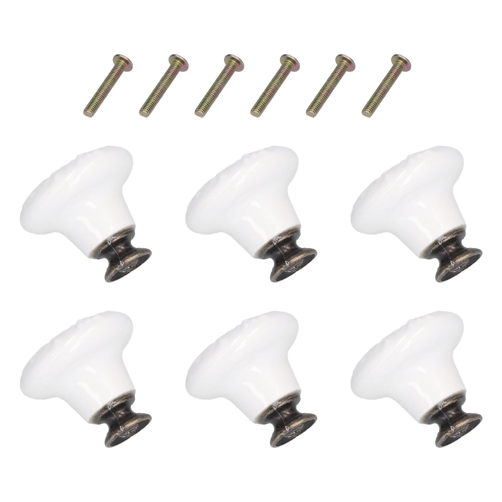 6Pcs Round Ceramic Cabinet Knobs Exquisite Single Hole Pull Handle for Drawer Cupboard DoorWhite V1294-YM0523-3114210120511