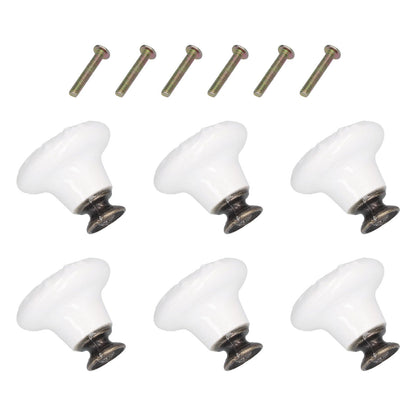 6Pcs Round Ceramic Cabinet Knobs Exquisite Single Hole Pull Handle for Drawer Cupboard DoorWhite V1294-YM0523-3114210120511