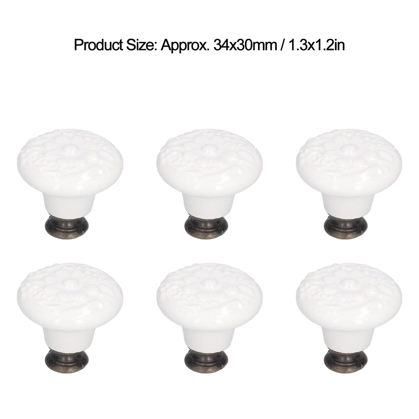 6Pcs Round Ceramic Cabinet Knobs Exquisite Single Hole Pull Handle for Drawer Cupboard DoorWhite V1294-YM0523-3114210120511