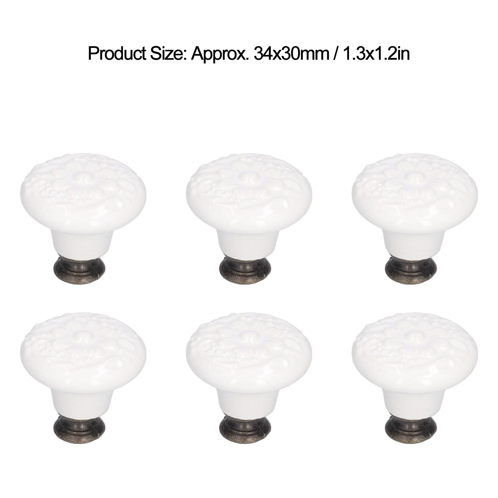 6Pcs Round Ceramic Cabinet Knobs Exquisite Single Hole Pull Handle for Drawer Cupboard DoorWhite V1294-YM0523-3114210120511
