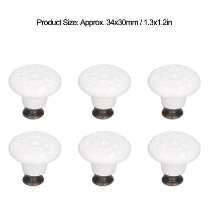6Pcs Round Ceramic Cabinet Knobs Exquisite Single Hole Pull Handle for Drawer Cupboard DoorWhite V1294-YM0523-3114210120511