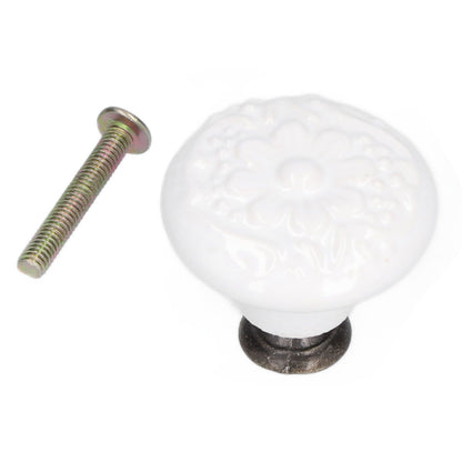 6Pcs Round Ceramic Cabinet Knobs Exquisite Single Hole Pull Handle for Drawer Cupboard DoorWhite V1294-YM0523-3114210120511