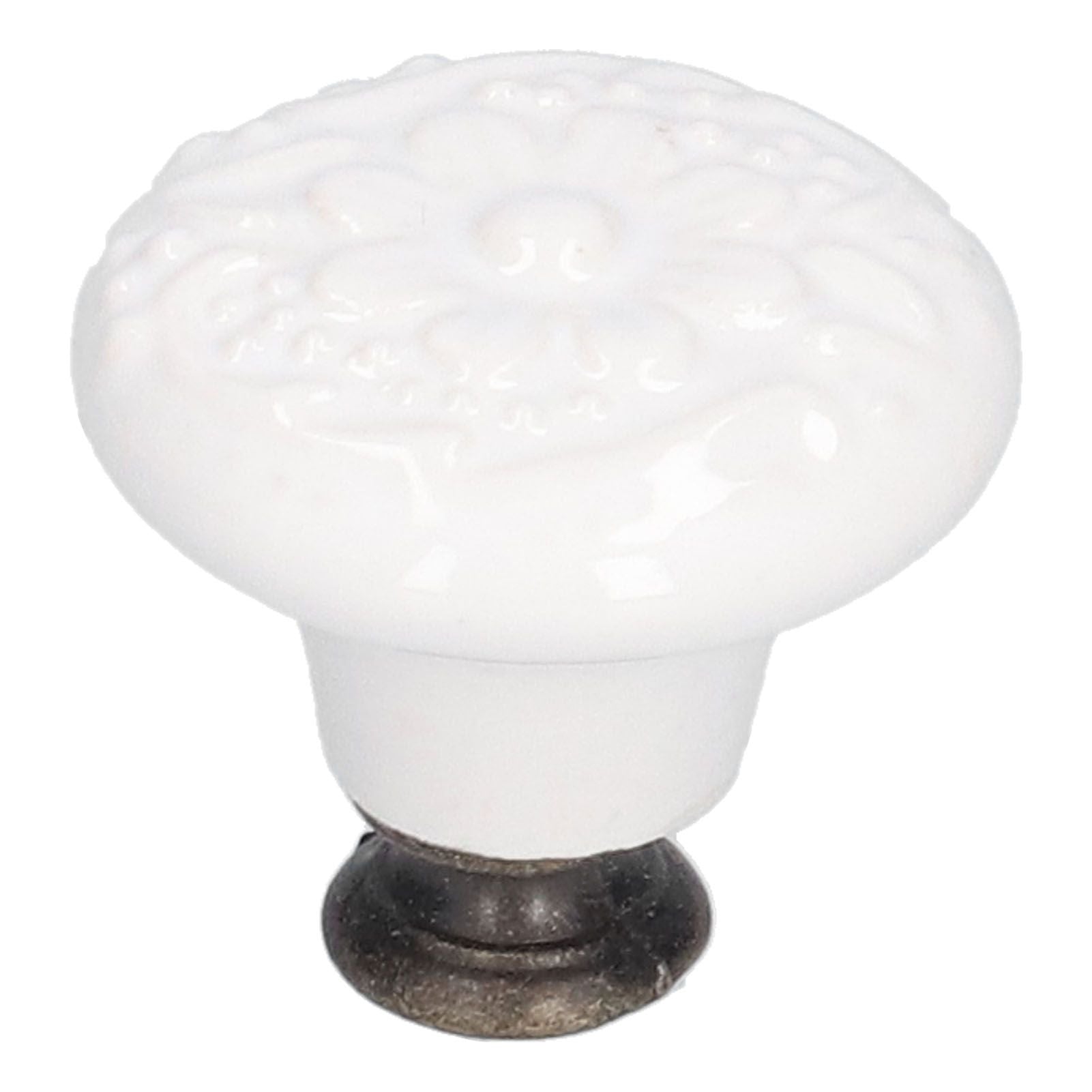 6Pcs Round Ceramic Cabinet Knobs Exquisite Single Hole Pull Handle for Drawer Cupboard DoorWhite V1294-YM0523-3114210120511