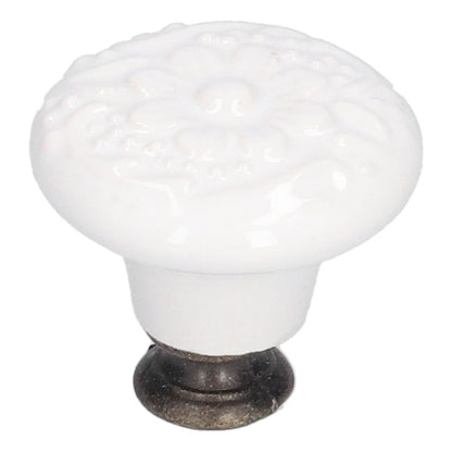 6Pcs Round Ceramic Cabinet Knobs Exquisite Single Hole Pull Handle for Drawer Cupboard DoorWhite V1294-YM0523-3114210120511