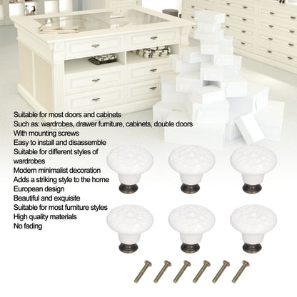 6Pcs Round Ceramic Cabinet Knobs Exquisite Single Hole Pull Handle for Drawer Cupboard DoorWhite V1294-YM0523-3114210120511