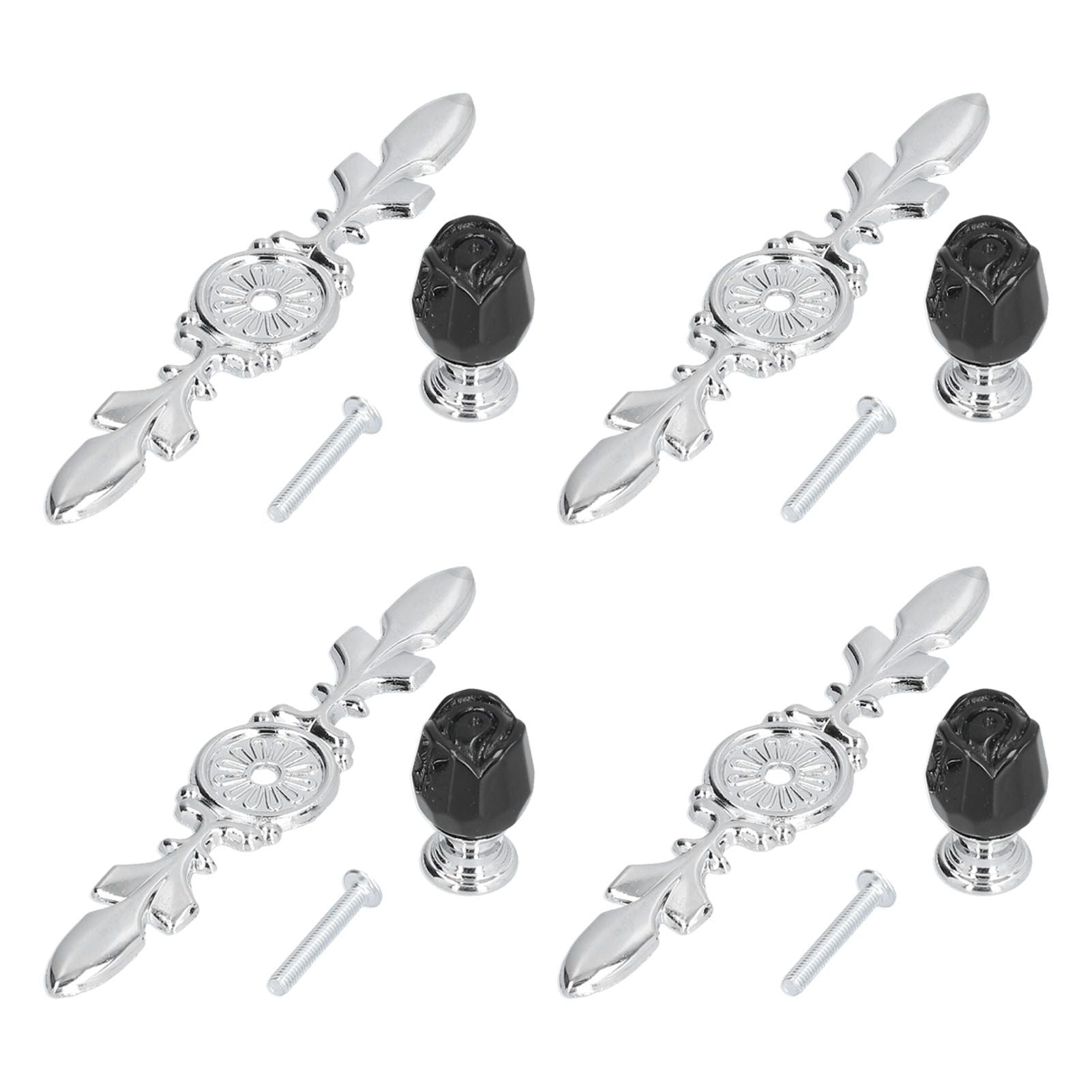 4 Pcs Crystal Handle with Plate European Style Modern Simple Pulls Handles for Drawer Dreser CabinetsBlack V1294-YM0523-3114210121211