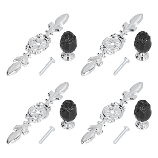 4 Pcs Crystal Handle with Plate European Style Modern Simple Pulls Handles for Drawer Dreser CabinetsBlack V1294-YM0523-3114210121211